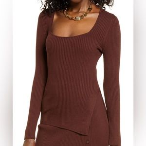 Open Edit | Square Neck Ribbed Long Sleeve